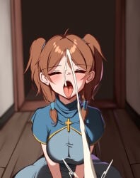 1boy 1girl 2026 bethany_(the_binding_of_isaac) big_breasts blush blushing brown_hair bukkake color colored cum cum_on_face mouth_open nun_outfit pigtails pov sitting_on_floor squished_breasts suspicious_looking_liquid the_binding_of_isaac tongue tongue_out unseen_male_face unti_last white_skin