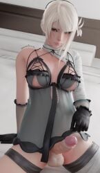 1girls 3d artist_name bandaged_arm bandaged_leg big_breasts big_penis canon_intersex detailed_background female female_only flower_in_hair gloves green_eyes hair_bun intersex kaine_(nier) leaning_back lifting_own_clothes light-skinned_female light_skin lingerie lingerie_only long_hair lunar_tear negligee nier nier_(series) nier_replicant presenting_penis sitting sitting_on_bed solo solo_female thigh_strap underboob watermark weinvely white_hair