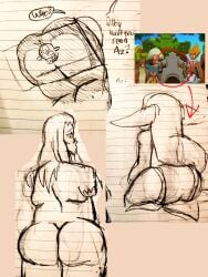 eliatrope glasses hidden_genitalia hidden_sex huge_ass long_hair_male male_only old_man older_male pencil_(artwork) qilby sitting sitting_on_glass sketchy traditional_art uncolored wakfu