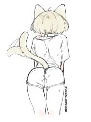 1boy 1femboy androgynous ass ass_focus behind_view blonde_hair bob_cut bulge bulge_through_clothing cat_boy cat_ears cat_tail catboy collar femboy femboy_only feminine_male from_behind instanttnoodle lio_fotia petite petite_body petite_male pov promare rear_view short_hair short_male shorts sketch skin_tight slim slim_male slim_waist small_penis solo thin_waist tight_clothing twink