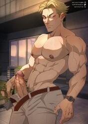 big_dick bottom_male cumming cumming_inside cumming_while_penetrating gay gay_sex homosexual homosexual_sex jujutsu_kaisen kento_nanami male/male male_penetrating_male muscular_bottom older_males pants_down soynutts