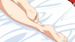 1girl animated animated_gif ass bandages bare_legs barefoot bed_sheet blue_hair breasts brown_eyes completely_nude completely_nude_female feet female_focus kanbaru_suruga legs long_hair looking_at_viewer looking_back lying lying_on_bed lying_on_stomach monogatari_(series) naked naked_female nisemonogatari nude nude_female on_bed on_stomach panning_camera pillow sexy_body sexy_female shiny_skin soles solo sweat thick_ass thick_thighs thighs toes voluptuous voluptuous_body voluptuous_female