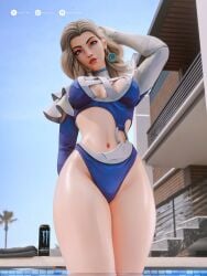 1girls 3d big_ass big_breasts cleavage female female_only invisible_woman invisible_woman_(azure_shade) invisible_woman_(first_steps) invisible_woman_(marvel_rivals) marvel marvel_rivals sue_storm swimsuit thick_thighs