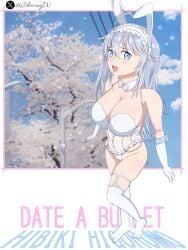 blue_eyes bunny_ears bunnysuit date_a_live date_a_live:_date_a_bullet higoromo_hibiki long_hair nsfw sheong_wong smile white_hair