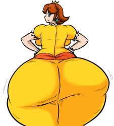 1girl 1girls ass ass_bigger_than_head ass_bigger_than_torso back_view big_ass big_breasts breasts clothed crown dress female female_only from_behind huge_ass huge_butt human human_only hyper hyper_ass hyper_butt looking_at_viewer looking_back mario_(series) massive_ass nintendo orange_dress orange_hair overlordzeon princess princess_daisy princess_dress short_hair socks solo solo_female standing thick_thighs voluptuous wide_hips