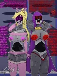 accessory alternate_costume artist_signature artist_upload bimbofication blonde_hair brainwashing collar doll_(murder_drones) happy_trance hypnosis inverted_nipples lizzy_(murder_drones) mind_control murder_drones nipple_piercing nipples purple_hair pussy robot robot_girl robot_humanoid russian_female speech_bubble tcross text vibrator