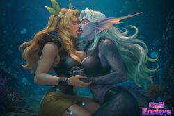 2girls ai_generated artist_logo artist_name artist_signature big_boobs big_breasts big_tits blonde_female blonde_hair blue_hair blue_skin comic_character creature demon_girl edited_official_artwork female hair_ornament herself lesbian lesbian_kiss long_ears long_hair long_hair_female magik_(illyana_rasputin) magik_(marvel_rivals) marvel marvel_rivals netease_games not_porn red_eyes tail underwater video_game water x-men x_username yallahs80 yuri