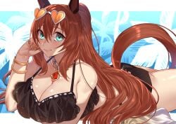 bikini breasts brown_hair female hair long_hair looking_at_viewer maruzensky_(umamusume) sunglasses umamusume
