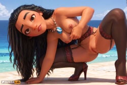 1girls ai_generated artist_name beach black_hair black_thighhighs blue_sky breasts brown_eyes collarbone dark-skinned_female dark_skin day disney disney_princess female_human forehead full_body garter_belt hi_res high_heels jewelry lips long_hair looking_at_viewer medium_breasts moana moana_2 moana_waialiki necklace nipples nude ocean outdoors parted_lips pussy red_footwear rule34lab sky small_breasts solo spread_legs squatting thick_eyebrows thighhighs uncensored
