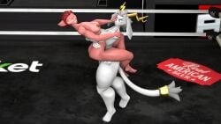 3d 3d_(artwork) alien anthro breasts captain_amelia clenched_teeth disney feline female_only fighting furry goat hostile jackalope nipples nude nude_female pseudoregalia sybil_(pseudoregalia) treasure_planet wrestling wrestling_ring