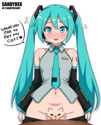 2d 2d_artwork arm_warmers armwear belly_button blush blushing clothed clothed_female clothing do_you_want_to_pet_my_cat_(meme) female female_focus female_only flash flashing flashing_pussy hatsune_miku looking_at_viewer meme mouth_open open_mouth partially_clothed partially_clothed_female petite petite_body petite_female presenting_hindquarters pulling_skirt pussy_out sandyrex skirt_down solo solo_female solo_focus sweat sweatdrop sweating sweaty talking_to_viewer tattoo tattooed_arm text text_bubble vocaloid watermark