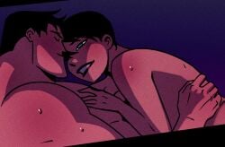 1boy 1boy1girl 1girl1boy 1girls 2d 2d_(artwork) afterglow artist_request artwork_(digital) batman batman_(series) black_hair blush bruce_wayne catwoman closed_eyes completely_nude couple dc dc_comics grin hand_on_another's_chest happy hetero implied_sex large_pectorals lipstick looking_at_another makeup male male_focus mature_male multiple_boys muscular muscular_male nude nude_female pectorals scar selina_kyle sex short_hair sideburns smile sweat thick_eyebrows upper_body very_short_hair wholesome