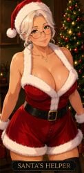 ai_generated big_breasts big_tits big_titties boobs breasts christmas christmas_clothing christmas_outfit christmas_tree glasses granny gray_hair mrs._claus older_female sexy sexy_female tits