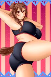 1girls :3 armpits ass black_bra black_spats bone_hair_ornament bra brown_hair cat_smile dog dog_ears dog_girl dog_tail dress hololive hololive_gamers inugami_korone large_breasts long_tail spats twitter_link virtual_youtuber vtuber wheelerfortune