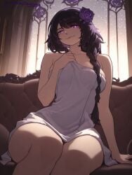1girls ai_generated black_hair braid braided_hair elsa_granhilte hair_ornament long_hair medium_breasts patreon patreon_username purple_hair re:zero_kara_hajimeru_isekai_seikatsu xzollosez