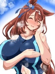 breasts brown_hair female hair long_hair super_creek_(umamusume) umamusume