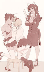 3girls black_hair blonde_hair bra breasts chair cleavage crossed_arms female femdom femsub fletsch homestuck horns ivalisian kanaya_maryam kissing lip_ring married_couple midriff ms_paint_adventures multiple_girls multiple_subs nipple_slip nipples open_clothes open_shirt panties panty_flash piercing pointy_ears porrim_maryam roleplay rose_lalonde ruler school_uniform shirt shirt_grab shirt_slip skirt stockings strap_slip tattoo teacher thighhighs troll valdgeist watching wife_and_wife yuri