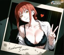 1girls ai_generated bare_shoulders big_breasts blush bra breasts cleavage clothing curvaceous curvy curvy_figure eyelashes female female_focus female_only indoors large_breasts light-skinned_female light_skin lips long_hair looking_at_viewer makeup makima_(chainsaw_man) red_hair sexy shiny_skin smile solo solo_female solo_focus voluptuous voluptuous_female wide_hips yellow_eyes