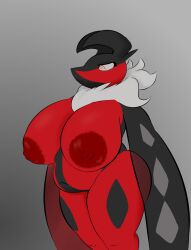 2023 breasts chubby chubby_female female game_freak gray_background gray_sclera huge_breasts plantedpot pokemon pokemon_(species) red_eyes thick_thighs wide_hips yveltal