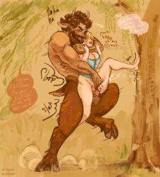 beard bearded bulltaker_(artist) choke choking clitoris corset elf faun female forest george_(character) horns intense_sex kinktober male muscles muscular muscular_male satyr sensual slap smile squirting straight vaginal_penetration