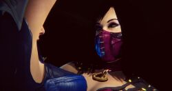 2girls 3d armor black_hair chin_grab clone edenian female female_only fully_clothed kitana kiteena magichat mileena mortal_kombat mortal_kombat_11 mortal_kombat_x restrained selfcest short_hair sisters suggestive suggestive_look tarkatan