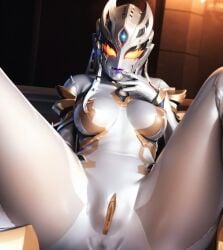 ai_generated alien alien_girl carmeara female_only glowing_eyes naked naked_female photorealism pussy realistic robot_girl spread_legs ultraman_(franchise) ultraman_trigger_(series) vagina