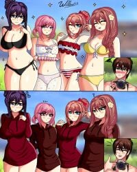 ... 1boy 4girls :t ? artist_name bikini bikini_bottom bikini_top black_bikini black_bikini_bottom black_bikini_top blue_eyes blush blush_lines blushing both_eyes_closed bow breasts brown_hair camera cleavage closed_eyes confused confused_look confusion doki_doki_literature_club eyes_closed female hair_bow hair_bun hairbow hairbun hoodie male mc_(doki_doki_literature_club!) monika_(doki_doki_literature_club) multiple_girls natsuki_(doki_doki_literature_club) navel one_eye_closed pink_eyes pink_hair ponytail pout purple_eyes purple_hair red_bow red_hair_bow red_hairbow red_hoodie sayori_(doki_doki_literature_club) willianxs yellow_bikini yellow_bikini_bottom yellow_bikini_top yellow_eyes yuri_(doki_doki_literature_club)