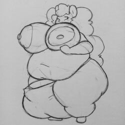 1futa big_breasts big_penis breasts chip_at_night clothed clothing futa_only futanari huge_cock humanoid monochrome mostly_nude obese overweight overweight_futanari penis sketch solo standing topless traditional_media_(artwork)