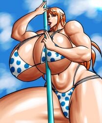 alternate_version_available big_breasts bikini breasts female female_only gigantic_breasts huge_breasts hyper large_breasts nami nami_(one_piece) negoto_(nego6) one_piece pole post-timeskip