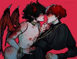 2boys curly_hair demon demon_boy femboy freckles gay izuku_midoriya male male_focus male_only middfoxx my_hero_academia naked priest redhead shouto_todoroki twink yaoi