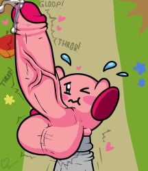 commission commission_art commissioner_upload gay huge_cock hyper_penis kirby kirby_(series) onithehyperfairy pov precum precum_drip prodding veiny_penis waddling_head yaoi