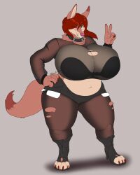 anthro anthro_only belly big_breasts blueryker boots bottomwear bra bra_through_clothing breasts canid canine clothing collar curvy_figure cutoffs daisy_dukes denim denim_clothing digital_media_(artwork) female footwear fox gesture hair hand_on_chest hi_res high_heeled_boots high_heels hotpants huge_breasts legwear looking_at_viewer mammal midriff navel one_eye_closed open_toe_footwear open_toe_heels open_toe_shoes pantyhose punk red_hair shorts slightly_chubby smile solo strapless_bra strapless_clothing strapless_underwear summer_(blueryker) thick_thighs torn_clothing torn_legwear torn_pantyhose translucent translucent_clothing underwear v_sign wide_hips wink