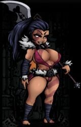 1girls abdominals abs arm_wrap arm_wrapping arm_wraps armed armor banana_hammock bardiche bikini black_hair black_ponytail body_paint breasts clothed clothing cute cute_girl darkest_dungeon determined female female_only fur fur_collar fur_lined_clothing fur_trim grin grinning hand_wraps heart heart_cutout heart_icon hellion_(darkest_dungeon) holding holding_object holding_weapon human humanoid large_breasts leather_armor leg_wrap leg_wrapping leg_wrappings leg_wraps light-skinned_female light_skin long_hair long_ponytail micro_bikini mini_bikini mini_bra muscular muscular_female nipples_visible_through_clothing non-nude paint polearm ponytail purple_clothes purple_clothing purple_paint red_eyes ring_bra scowl skimpy skimpy_armor skimpy_bikini skimpy_clothes skimpy_costume skimpy_outfit skimpy_panties skimpy_underwear small_feet smile smiling solo solo_female stripes thick_thighs thighs triceps unconvincing_armor war_paint warpaint white_sclera wild_hair xelsword