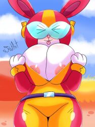 big_breasts brawl_stars breast_grab breasts cony_(line) female furry huge_breasts kiut_arts line_(app) max_(brawl_stars) pinches_furros tagme tongue_out