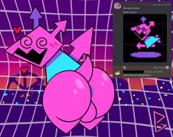 aliasing anus anus_peek ass backsack balls big_butt blush butt_focus city darkner deltarune discord_(app) genitals geometric_background grid_background hi_res male male_only pattern_background peludoburro pink_body presenting presenting_hindquarters simple_background solo spiral_eyes undertale_(series) virovirokun