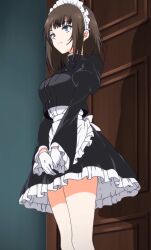 1girls accurate_art_style blue_eyes breasts brown_hair clothing maid maid_kyouiku_botsuraku_kizoku_rurikawa_tsubaki_the_animation pink_pineapple screencap screenshot tagme