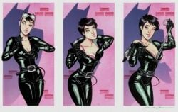 1boy 1girls amanda_conner batman_(series) bodysuit catwoman caught dc dc_comics female female_focus male necklace pearl_necklace selina_kyle teasing thief undressing