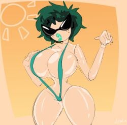 dollification female female_deku high_heels huge_ass huge_breasts izuku_midoriya knick_knack midoriya_izuku my_hero_academia rule_63 slemka sling_bikini smile sunglasses sunnification thick_lips thick_thighs transformation wide_hips