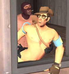 3d 3d_(artwork) garry's_mod garry's_mod gay gay_sex male_only naked penis_in_ass sniper sniper_(team_fortress_2) spy spy_(team_fortress_2) team_fortress_2 tf2 valve window