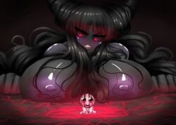 1girls big_boobs big_breasts big_tits black_hair blood breasts female giantess grey_skin horns huge_boobs huge_breasts huge_tits isaac_(the_binding_of_isaac) long_hair looking_down mega_satan_(the_binding_of_isaac) nipples red_eyes tagme the_binding_of_isaac very_long_hair whitewo1f