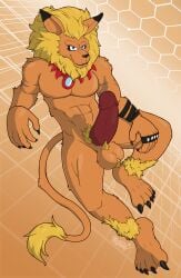 absurd_res anthro balls bandai_namco digimon digimon_(species) felid genitals hi_res hokshi leomon lion looking_at_viewer male male_only mammal nude pantherine penis pubes solo