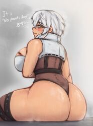 1girls ass big_ass big_breasts breasts dat_ass frostwallart huge_ass huge_breasts looking_at_viewer looking_back short_hair thick_thighs thighs tomboy virtual_youtuber vshojo white_hair zentreya