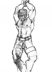 abs armpit_hair bad_source bara bondage bound bulge chest_hair cum erection erection_under_clothes facial_hair highres male male_focus male_only metal_gear_(series) morning muscular naked_snake nipples pants peeing peeing_self solo solo_focus solo_male urinating urinating_male urination urine wet_pants wetting wetting_clothing wetting_self