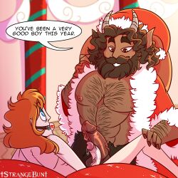 beard bearded boner christmas erection faun gag gagged gay george_(character) ginger hairy human long_hair male_only manly muscle pavel_(character) santa_costume satyr size_comparison strangebun toony xmas