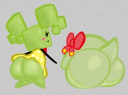 2girls boo_(mario) female female_only ghost_gal gray_background green_body green_skin huge_ass lady_bow mario_(series) mimi_(super_paper_mario) paper_mario polka_dot_dress red_bow showing_ass super_paper_mario tagme tail yellow_dress zevix