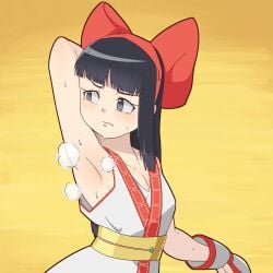 1girls ainu_clothes arm_behind_head arm_up armpit_fetish armpits black_hair breasts female female_only gamushiro3000 grey_eyes hair_ribbon long_hair nakoruru samurai_shodown sexy_armpits small_breasts smell snk sweat