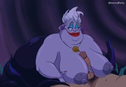 1girls big_breasts cecaelia cephalopod cherryjelly chubby chubby_female disney disney_villains mature_female overweight overweight_female paizuri plump purple_body purple_skin short_hair tentacle the_little_mermaid ursula ursula_(the_little_mermaid) white_hair