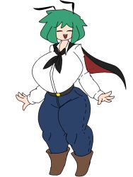 boots bug_girl closed_eyes denim green_hair h.a.r huge_breasts jeans open_mouth thick_thighs touhou wriggle_nightbug