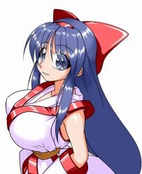 1girls ainu_clothes alternate_breast_size big_breasts busty female female_only hair_ribbon large_breasts long_hair looking_at_viewer nakoruru parted_lips purple_eyes purple_hair samurai_shodown smile snk voluptuous