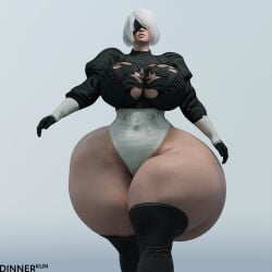 1girls 3d animated bbw big_breasts blindfold breasts breasts_bigger_than_head clothing dinner-kun female female_only huge_ass huge_breasts hyper hyper_ass light-skinned_female light_skin nier nier:_automata short_hair solo thick_thighs thighhighs walk_cycle walking white_hair yorha_2b